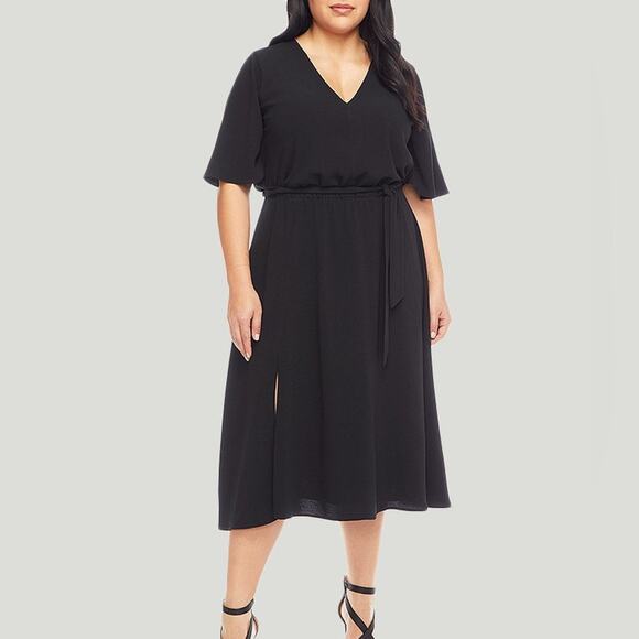 Dress The Population Lydia Midi Dress Black Women’s Flutter Sleeve 2X New - Picture 1 of 9